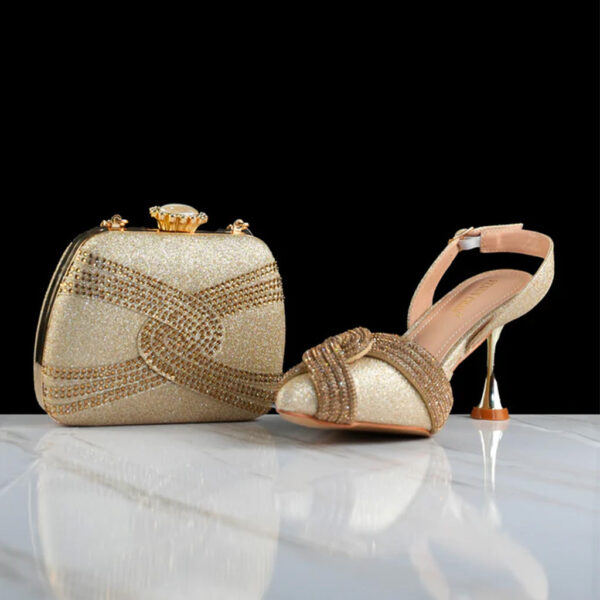 Fuchsia Three-Dimensional Bag High Heels Shoes - Gold