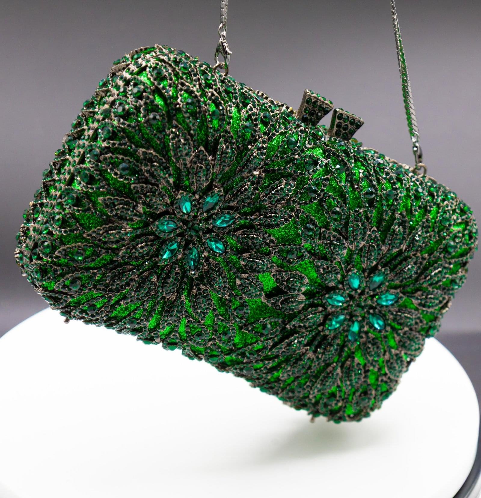 CHIC CRYSTAL FLORAL PURSE-GREEN - Image 1