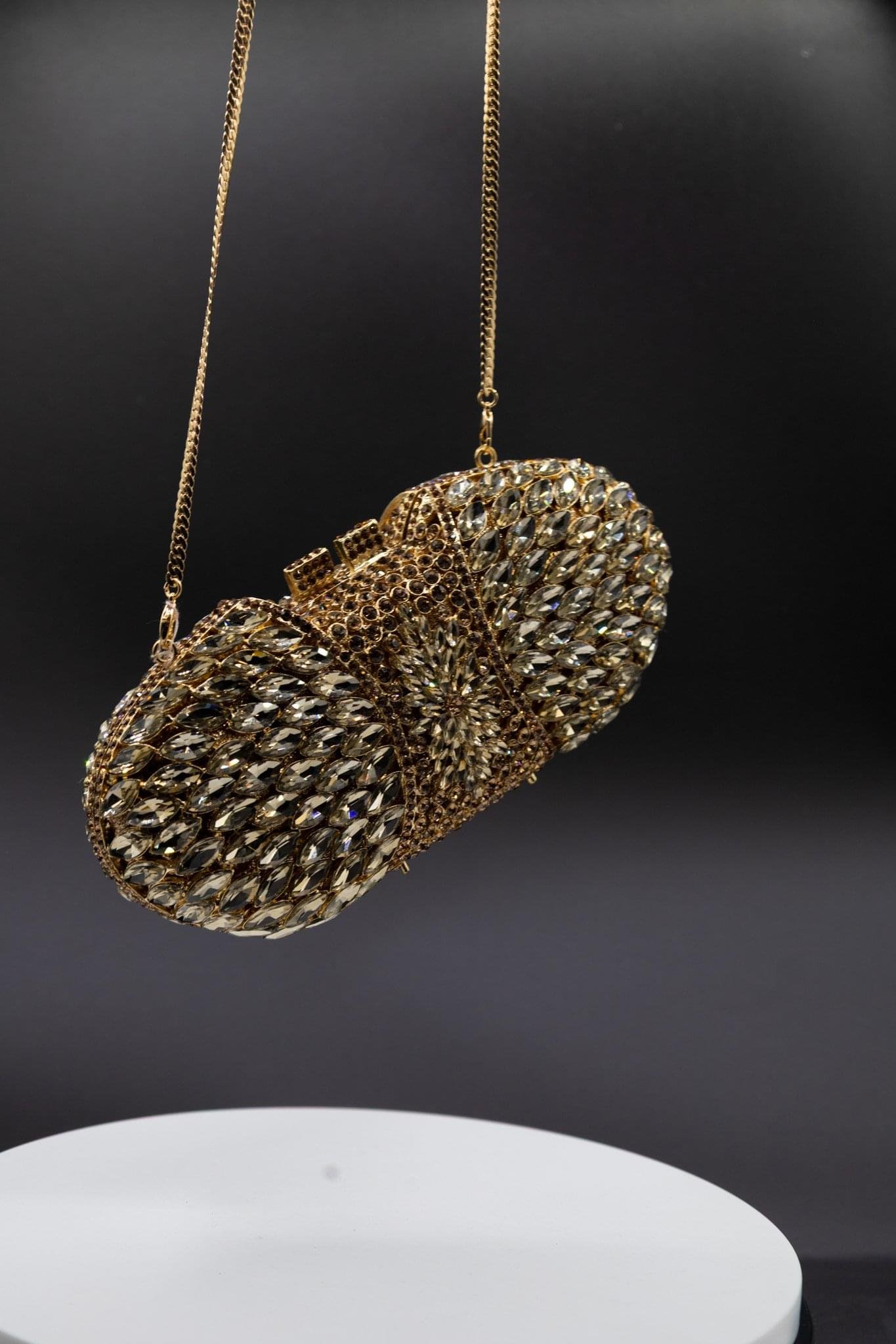 Azure Allure Crystal Clutch - Gold - Image 1